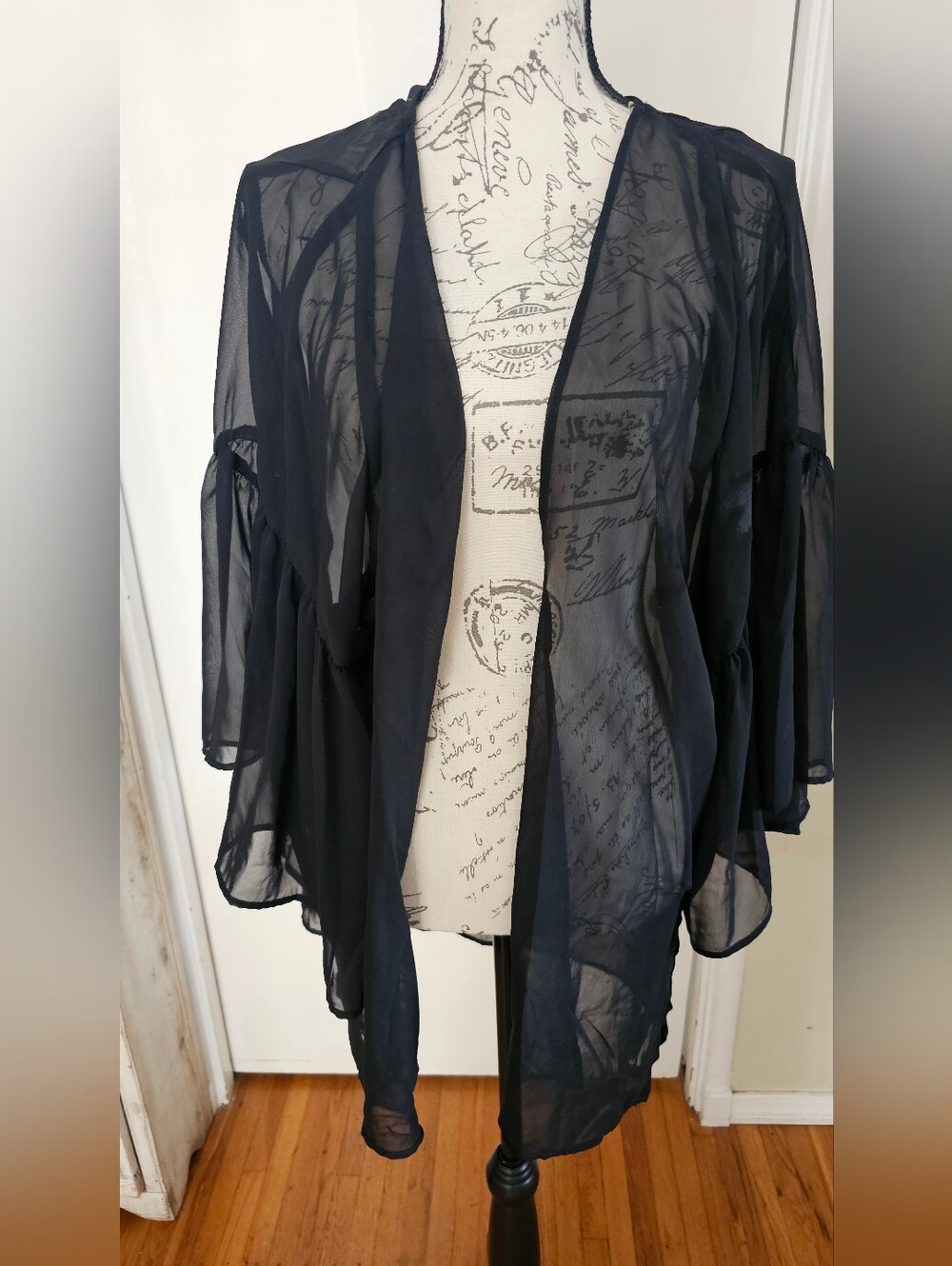 NWT Sheer Black Open-Front Women's Kimono/Cover Up